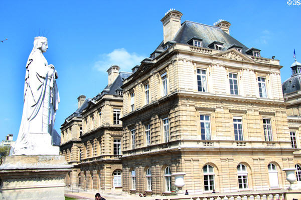 One of 20 statues featuring a Queens of France in Luxembourg Gardens. Paris, France.