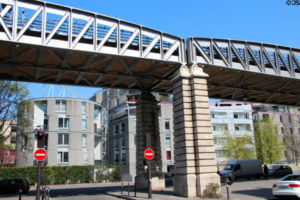 Metro viaduct atop Pont de Bercy. Paris, France.