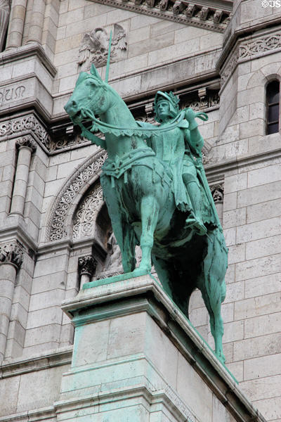 Saint Joan of Arc statue on Basilica of Sacred Heart on Montmartre. Paris, France.
