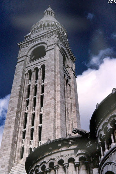 Bell tower at Basilica of Sacred Heart on Montmartre. Paris, France.