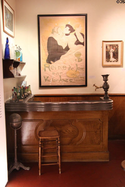 Antique Parisian bar with Art Nouveau poster at Montmartre Museum. Paris, France.