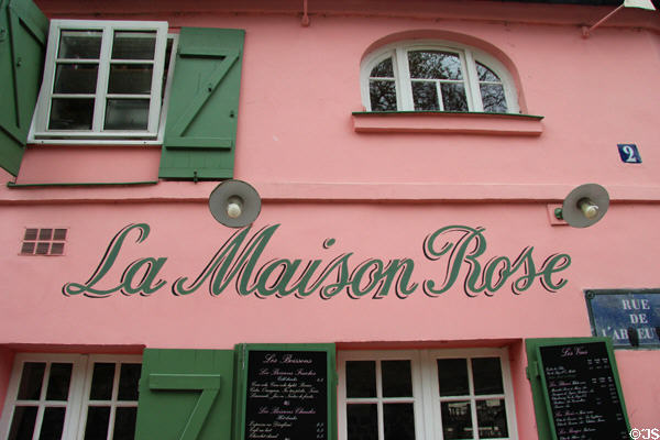 La Maison Rose restaurant sign at Montmartre. Paris, France.