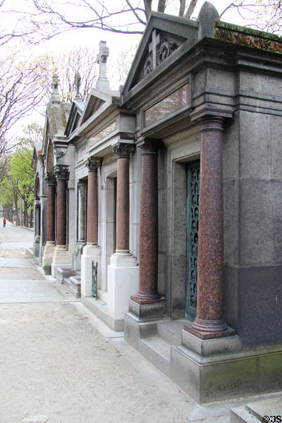 Tomb in Neoclassical style at Montmartre Cemetery. Paris, France.