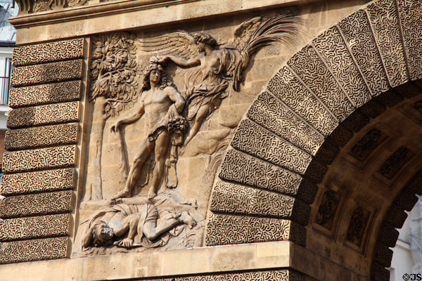 Breaking of Triple Alliance relief (1674) by Étienne Le Hongre on Port St.-Martin. Paris, France.