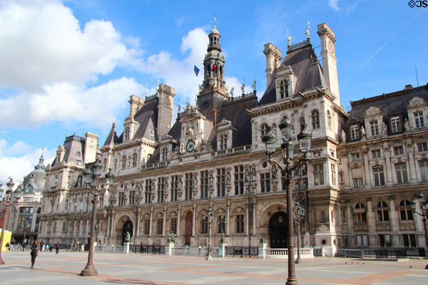 Paris City Hall (Hotel de Ville) (started 1535, wings added early 1600s, final reconstruction 1873-92). Paris, France. Style: Renaissance Revival. Architect: Théodore Ballu & Édouard Deperthes.