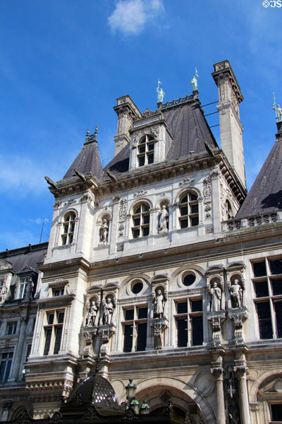 Mansard-style roof on Paris City Hall. Paris, France.