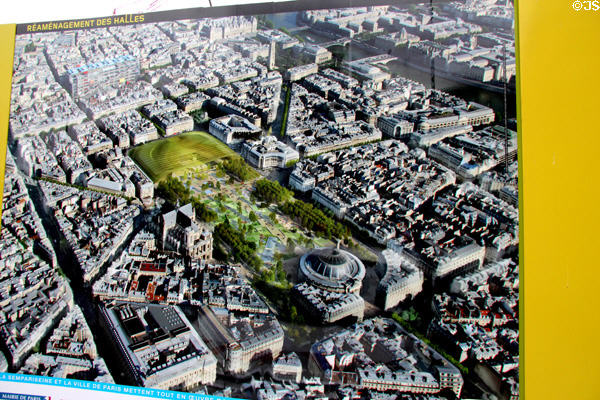 Billboard with Les Halles redesign scheduled to open in 2018. Paris, France.
