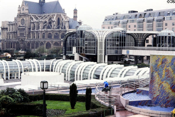 Historic view of Forum des Halles shopping center between 1970 & 2010. Paris, France.