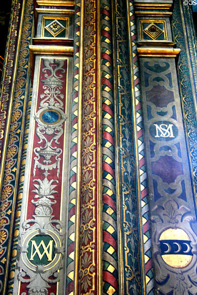 Painted walls in Renaissance style (19thC) at St Eustache Les Halles. Paris, France.