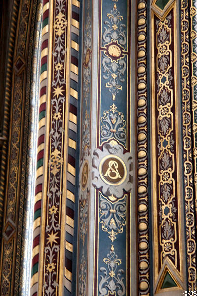 Painted walls in Renaissance style (19thC) at St Eustache Les Halles. Paris, France.