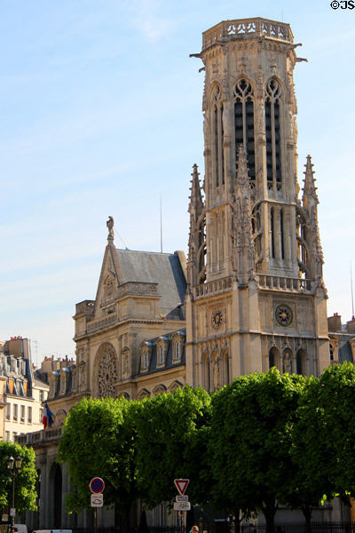 Gothic clock tower of Saint-Germain-l'Auxerrois. Paris, France.