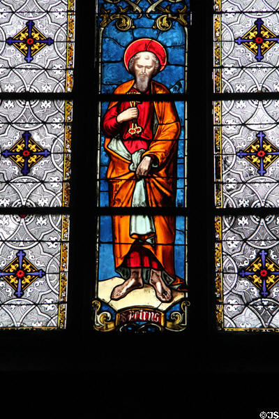 St Peter stained glass window at Saint-Germain-l'Auxerrois. Paris, France.