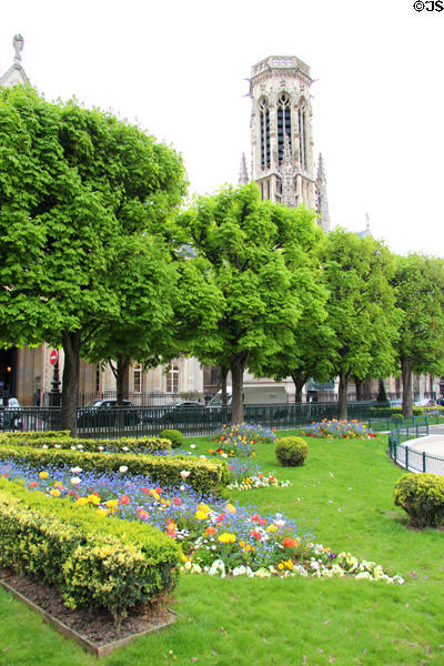 Flower garden at Saint-Germain-l'Auxerrois. Paris, France.