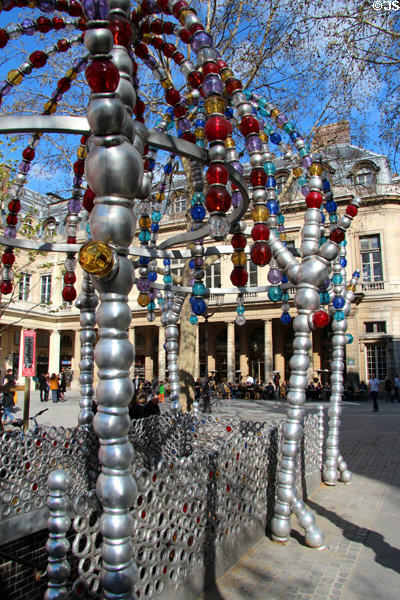 Murano glass balls of Kiosque des noctambules at Place Colette Metro entrance in front of Comedie Français theater. Paris, France.