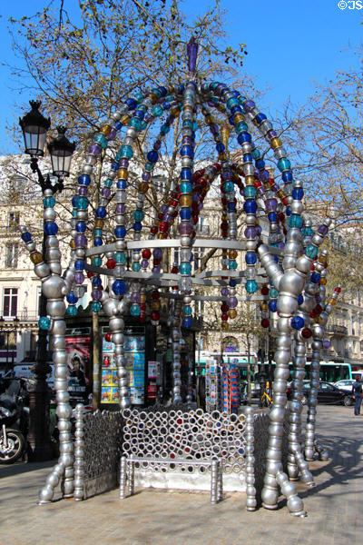 Details of Murano glass of Kiosque des noctambules at Place Colette Metro entrance. Paris, France.