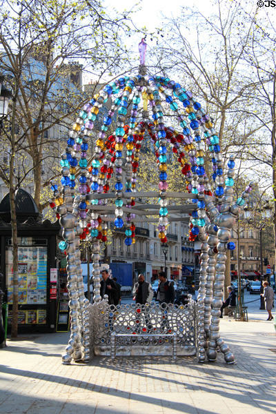 Colors of Murano glass of Kiosque des noctambules at Place Colette Metro entrance. Paris, France.