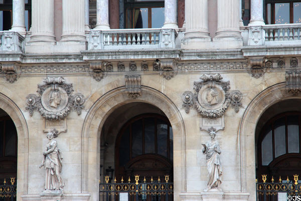 Profile carvings of Pergolesi & Haydn on Opéra Garnier. Paris, France.