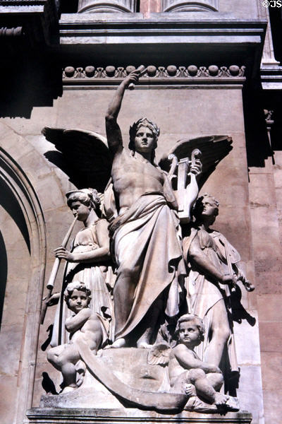 Instrumental Music sculpture (1875) by Jean-Baptiste Claude Eugène Guillaume at Opéra Garnier. Paris, France.