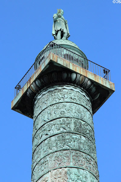 Napoleon I atop Place Vendome column celebrates victory over Russia & Austria. Paris, France.