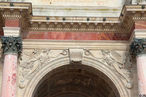 Winged victories bas reliefs on Arc du Triomphe du Carrousel. Paris, France.