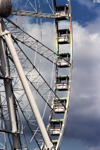Occasional giant Ferris Wheel at Tuileries Garden detail of cabins. Paris, France.