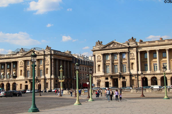 Hotel de Crillon & Hotel de la Marine buildings (1757) at Place de la Concorde. Paris, France. Architect: Ange-Jacques Gabriel.