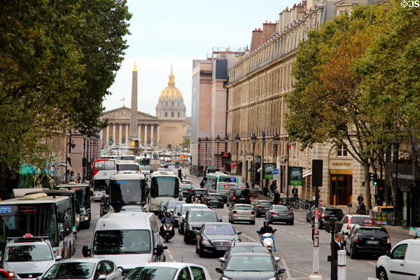 Place de la Concorde, National Assembly, Invalides church & rue Royale seen from Église de la Madeleine. Paris, France.