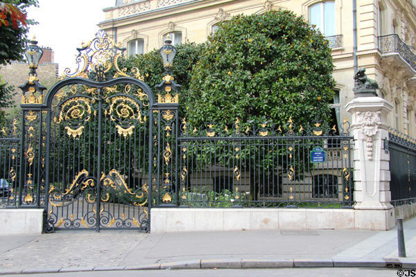 Elaborate fence at eastern end of Champs Elysees. Paris, France.