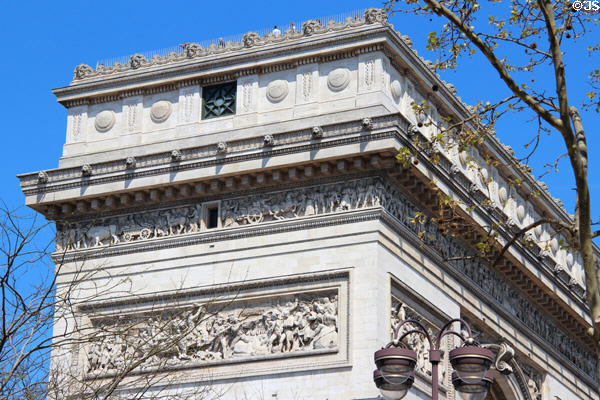 Upper level reliefs on Arc du Triomphe. Paris, France.