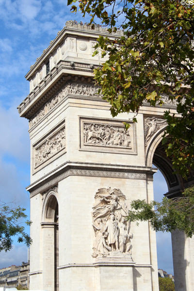 Battle of Jemappes by Carlo Marocchetti & Battle of Aboukir reliefs by Bernard Seureon upper levels of Arc du Triomphe. Paris, France.
