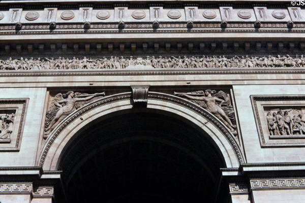 Angels blowing trumpets on Arc du Triomphe. Paris, France.
