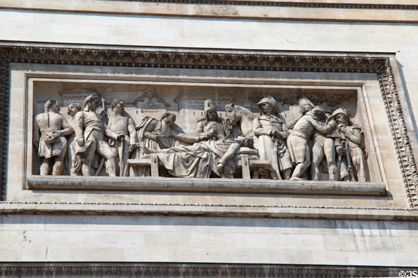 Death of général Marceau Sept. 20, 1796 relief (c1836) by Philippe Joseph Henri Lemaire on Arc du Triomphe. Paris, France.