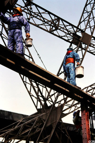 Mannequins show how Eiffel Tower was constructed & maintained. Paris, France.