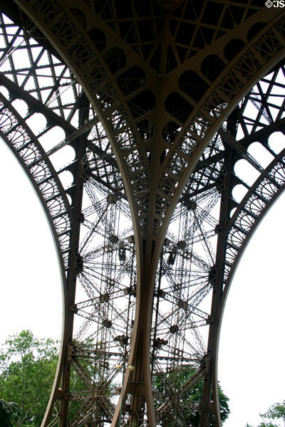 Details of iron legs of Eiffel Tower. Paris, France.