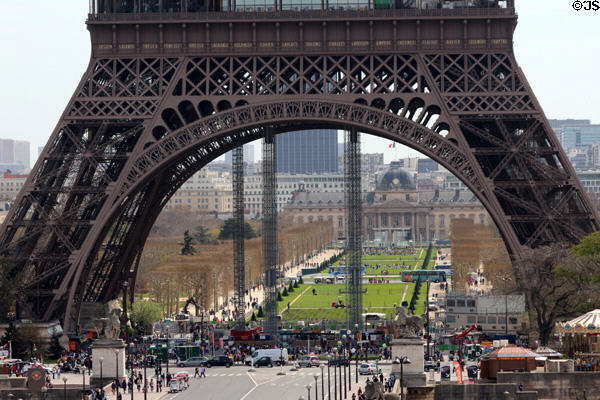 Eiffel Tower over Champ de Mars & École-Militaire. Paris, France.