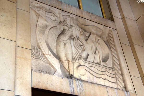 Female figure with waves bas-relief sculpture (1937) by J.J. Martel at Palais de Chaillot. Paris, France.