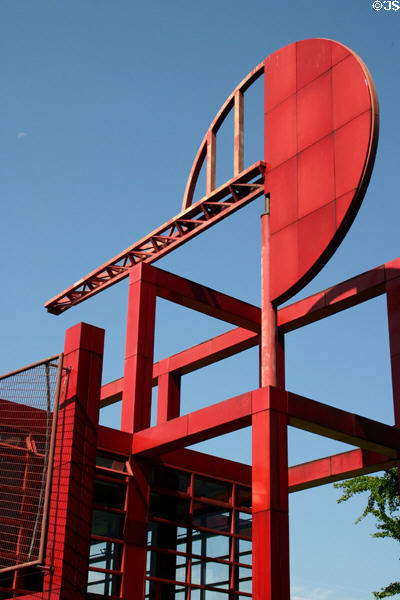 Detail of sculptural building at Parc de la Villette. Paris, France.
