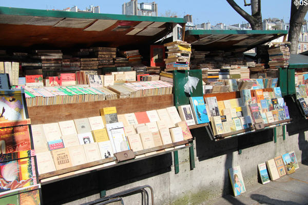 Book stalls on wall of Seine River. Paris, France.