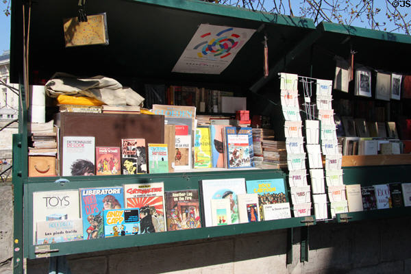 Book stalls on wall of Seine River. Paris, France.