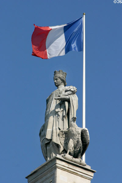 City of Paris central statue dominates facade of Gare du Nord. Paris, France.