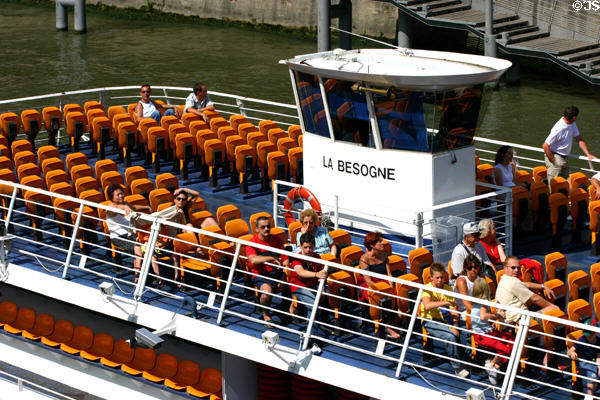 Tourist boat wheelhouse on Seine. Paris, France.
