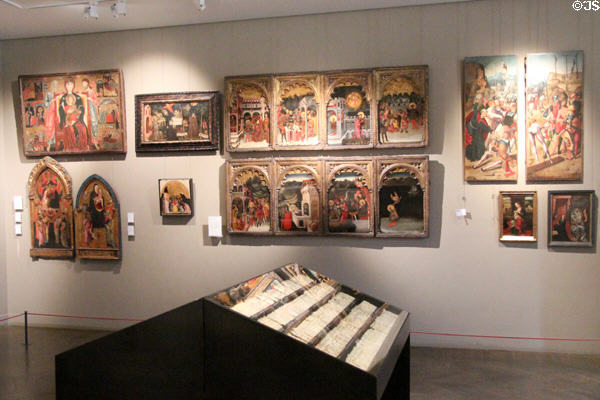 Gallery of religious paintings & Embriachi workshop bone plaque carvings at Museum of Decorative Arts. Paris, France.