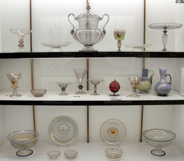 Collection of antique glass at Museum of Decorative Arts. Paris, France.