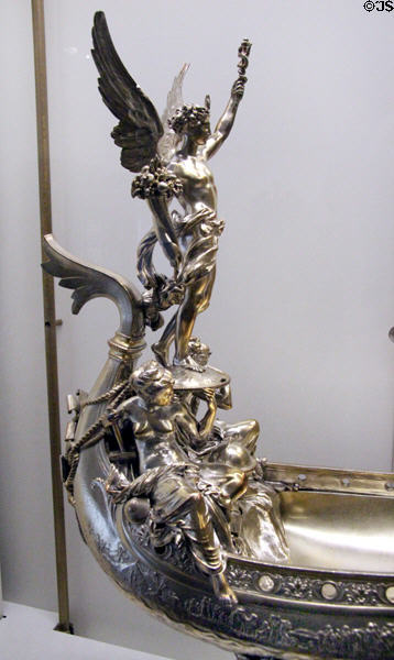 Detail of silver Nef (1869) made for opening of Suez Canal at Museum of Decorative Arts. Paris, France.