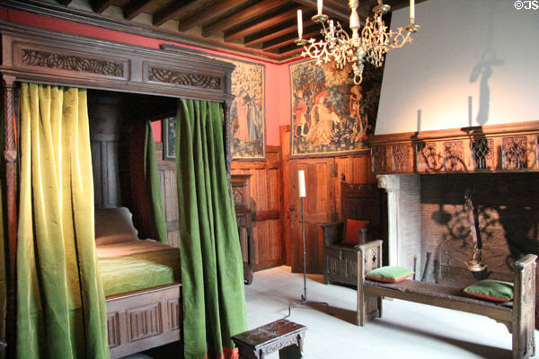 Canopy bed end (15thC) from a French chateau in Auvergne in room of other middle-ages objects at Museum of Decorative Arts. Paris, France.