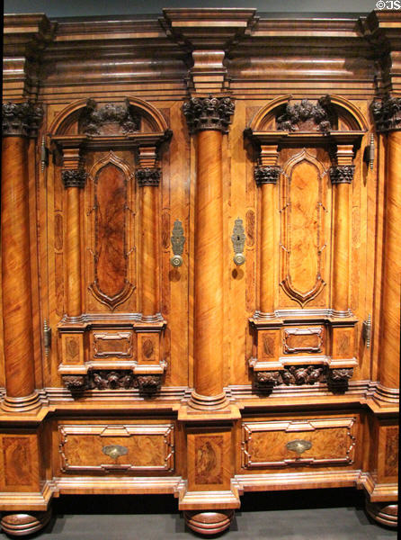 Germanic armoire with 7 columns (1715-20) from Strasbourg, Alsace at Museum of Decorative Arts. Paris, France.