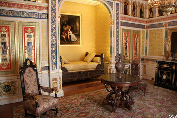 Louis-Philippe style bedroom (1836-40) with Renaissance decoration at Museum of Decorative Arts. Paris, France.
