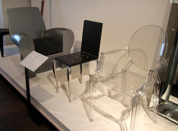 Three chairs by Philippe Starck of France at Museum of Decorative Arts. Paris, France.