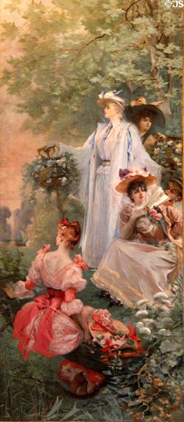 Country walk along riverbank painting (c1891) by Georges Clairin at Petit Palace Museum. Paris, France.