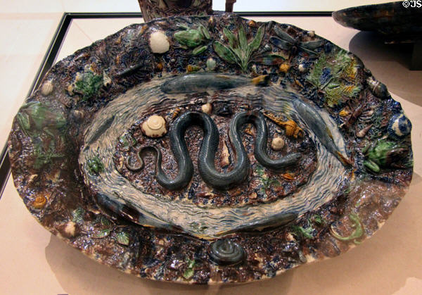Ceramic oval plate with snake & rustic nature (end 16thC-mid 17thC) by successor of Bernard Palissy at Petit Palace Museum. Paris, France.